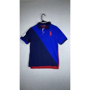 Polo Ralph Lauren Polo Shirt Youth XL Colorblock Blue Red Rugby Big Pony 3 Logo‎